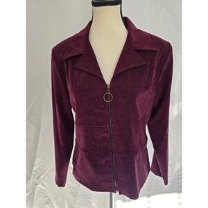 DJ & Co by Dawn Joy Burgundy Suede Blazer Jacket Women Size 12 Zip Front‎